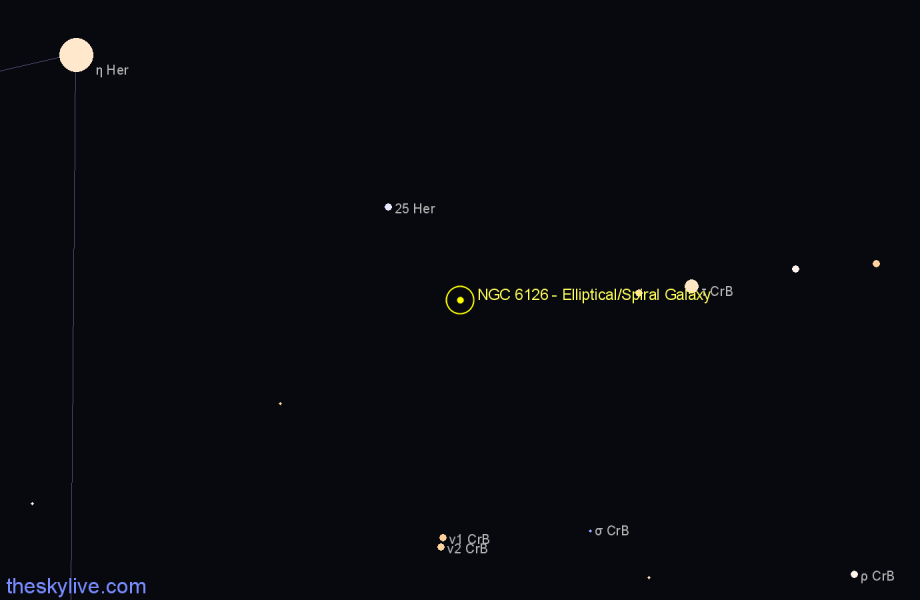 Finder chart NGC 6126 - Elliptical/Spiral Galaxy in Corona Borealis star