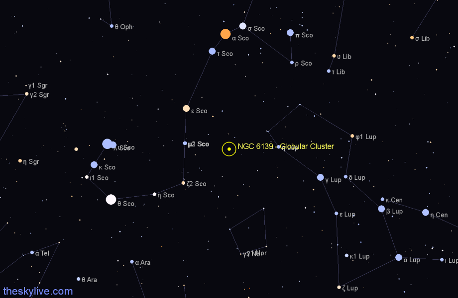 Finder chart NGC 6139 - Globular Cluster in Scorpius star