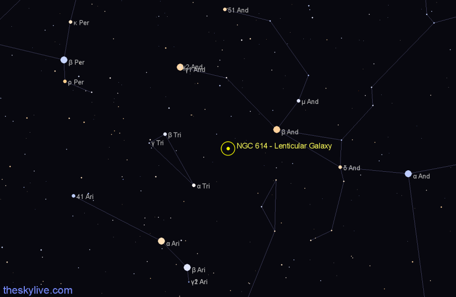 Finder chart NGC 614 - Lenticular Galaxy in Triangulum star