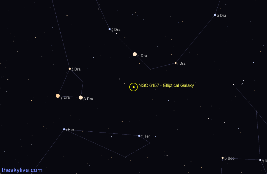 Finder chart NGC 6157 - Elliptical Galaxy in Draco star