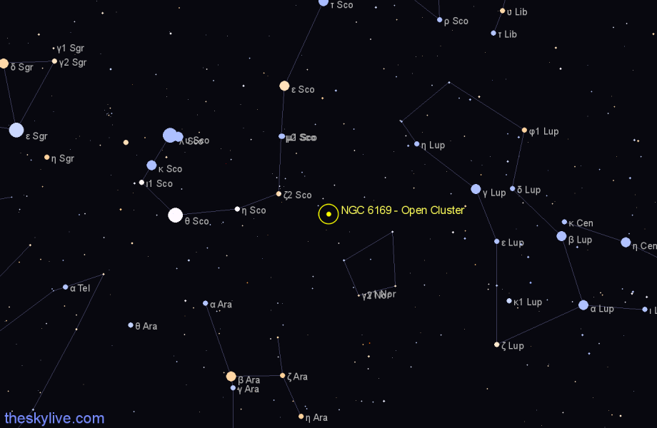 Finder chart NGC 6169 - Open Cluster in Scorpius star