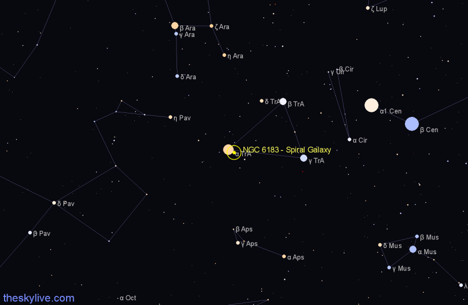 Finder chart NGC 6183 - Spiral Galaxy in Triangulum Australe star