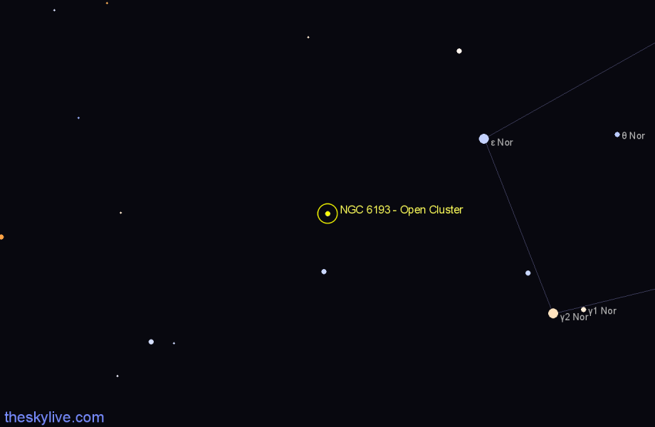 Finder chart NGC 6193 - Open Cluster in Ara star