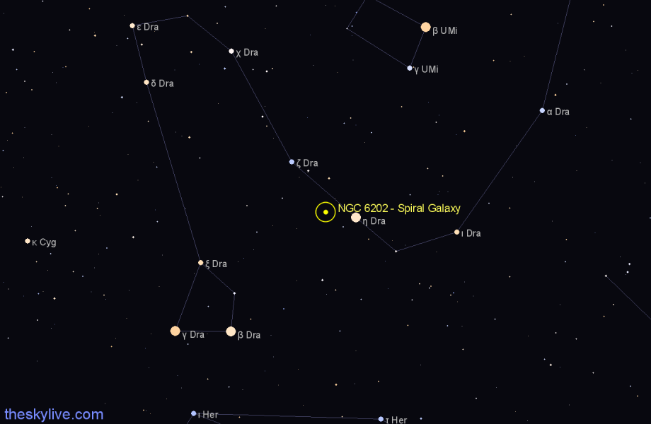 Finder chart NGC 6202 - Spiral Galaxy in Draco star