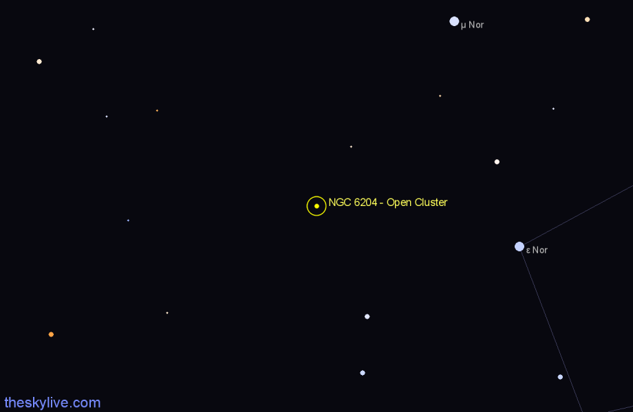 Finder chart NGC 6204 - Open Cluster in Ara star