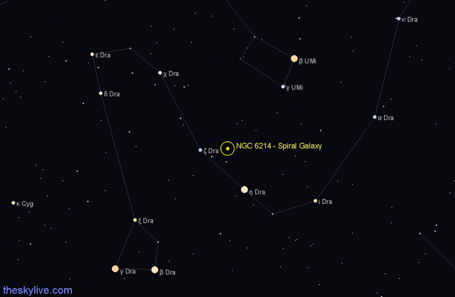 Finder chart NGC 6214 - Spiral Galaxy in Draco star