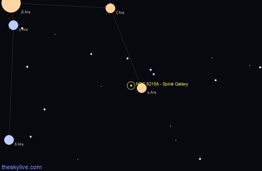 Finder chart NGC 6215A - Spiral Galaxy in Ara star