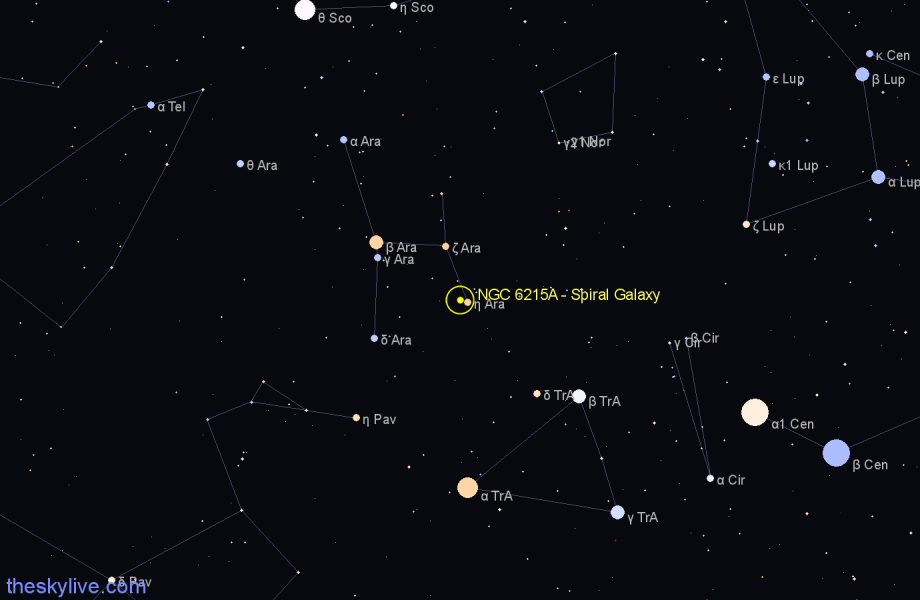 Finder chart NGC 6215A - Spiral Galaxy in Ara star