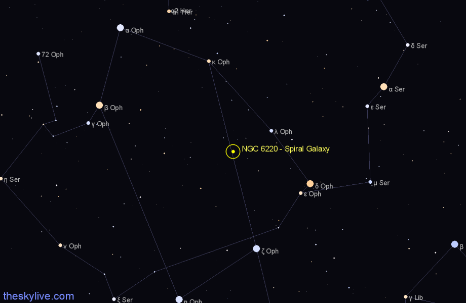 Finder chart NGC 6220 - Spiral Galaxy in Ophiuchus star