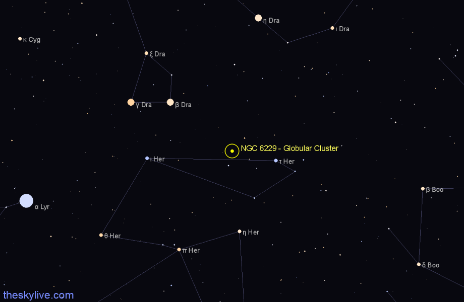 Finder chart NGC 6229 - Globular Cluster in Hercules star