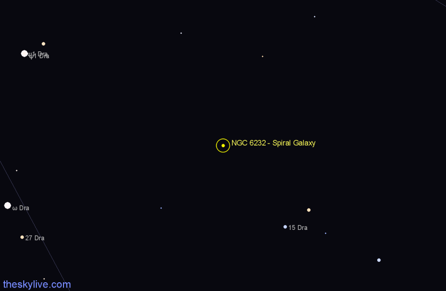 Finder chart NGC 6232 - Spiral Galaxy in Draco star