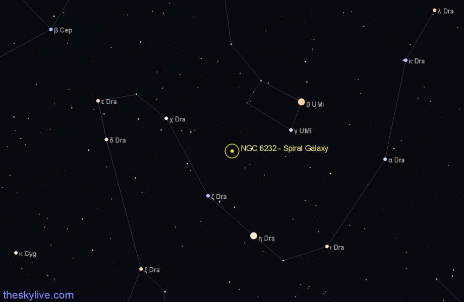 Finder chart NGC 6232 - Spiral Galaxy in Draco star