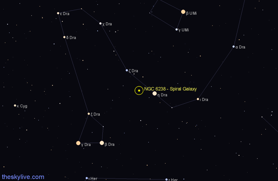 Finder chart NGC 6238 - Spiral Galaxy in Draco star
