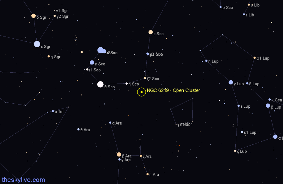 Finder chart NGC 6249 - Open Cluster in Scorpius star