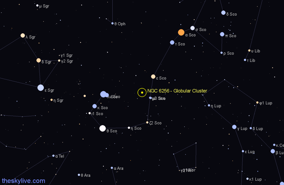 Finder chart NGC 6256 - Globular Cluster in Scorpius star