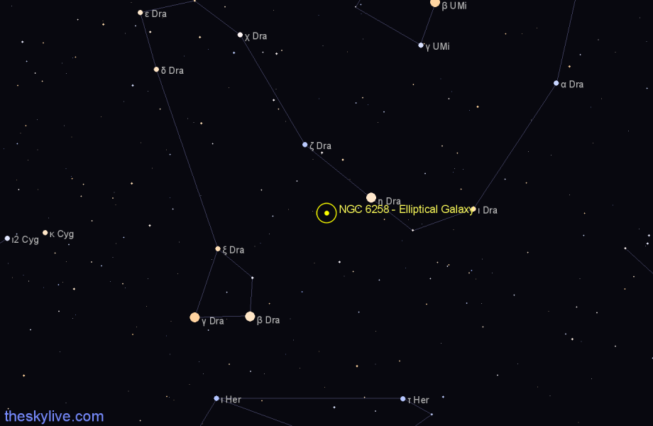 Finder chart NGC 6258 - Elliptical Galaxy in Draco star