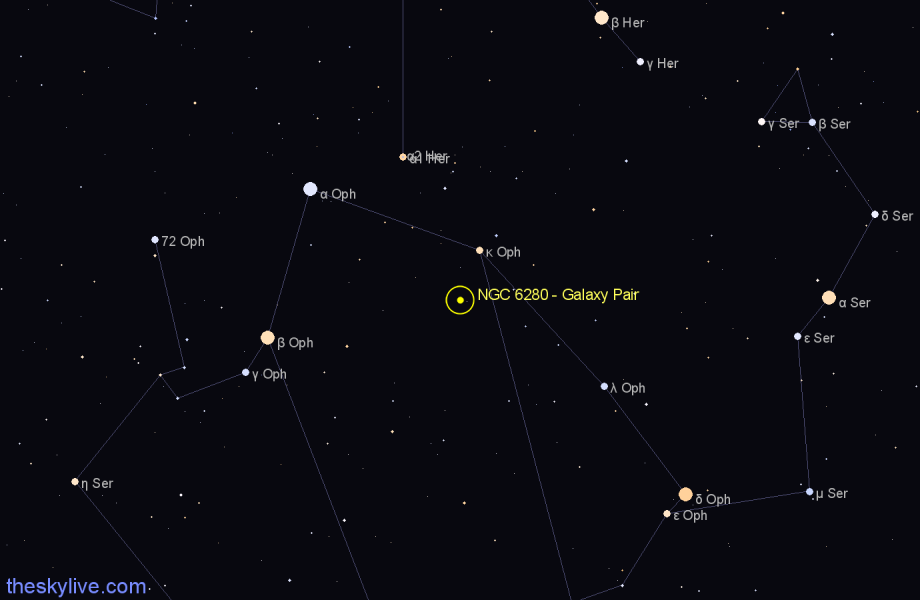 Finder chart NGC 6280 - Galaxy Pair in Ophiuchus star