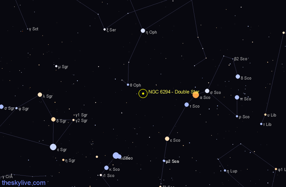 Finder chart NGC 6294 - Double Star in Ophiuchus star