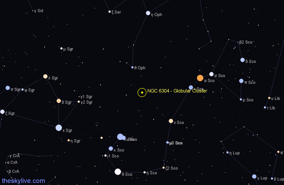 Finder chart NGC 6304 - Globular Cluster in Ophiuchus star