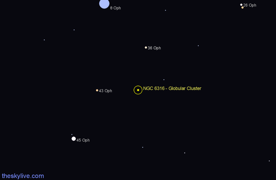 Finder chart NGC 6316 - Globular Cluster in Ophiuchus star