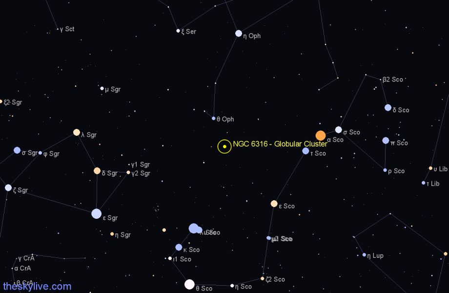 Finder chart NGC 6316 - Globular Cluster in Ophiuchus star
