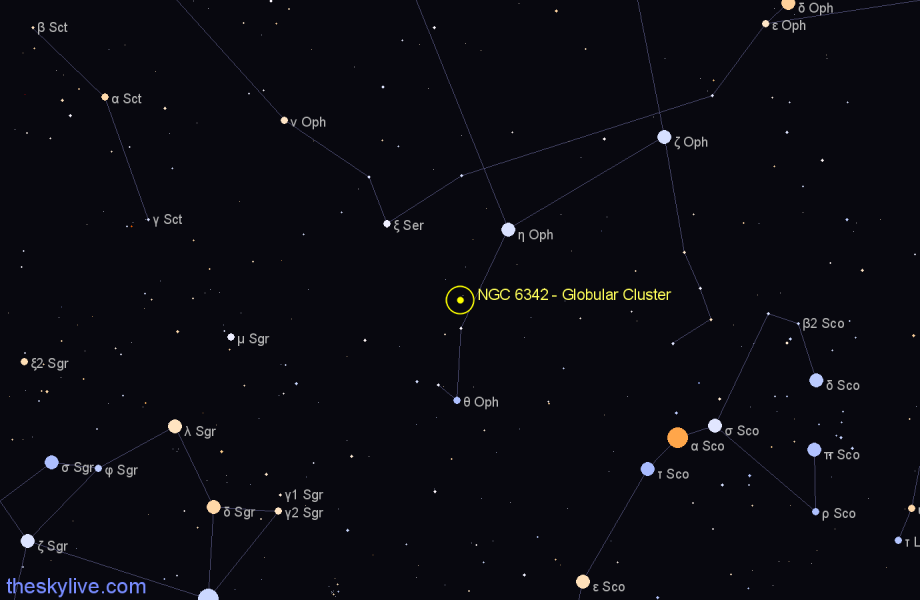 Finder chart NGC 6342 - Globular Cluster in Ophiuchus star