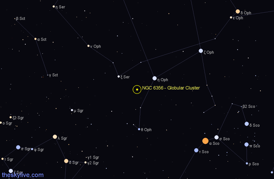 Finder chart NGC 6356 - Globular Cluster in Ophiuchus star