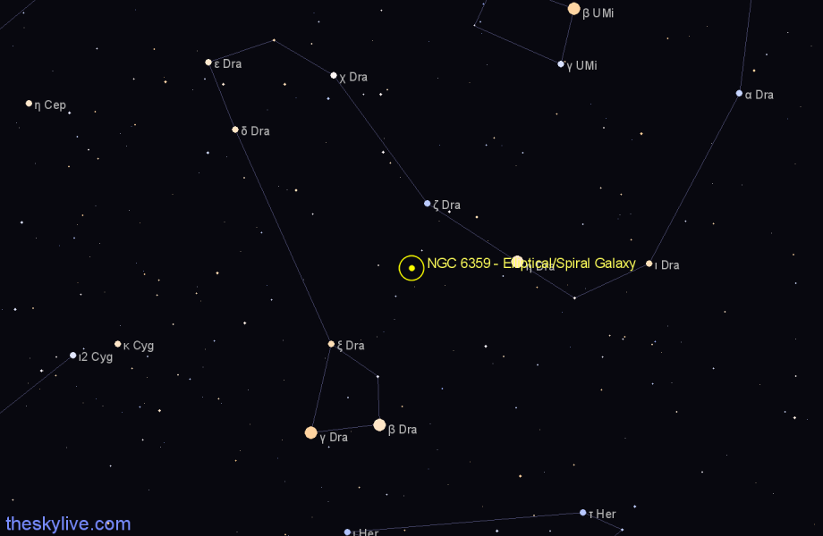 Finder chart NGC 6359 - Elliptical/Spiral Galaxy in Draco star