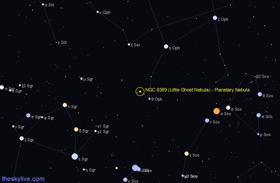 Finder chart NGC 6369 (Little Ghost Nebula) - Planetary Nebula in Ophiuchus star