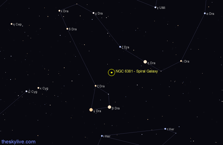 Finder chart NGC 6381 - Spiral Galaxy in Draco star
