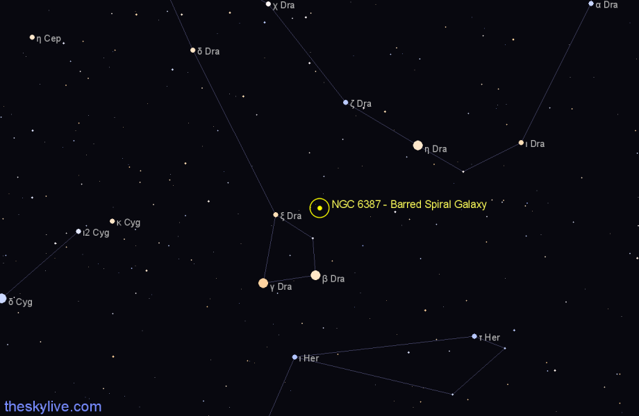 Finder chart NGC 6387 - Barred Spiral Galaxy in Draco star