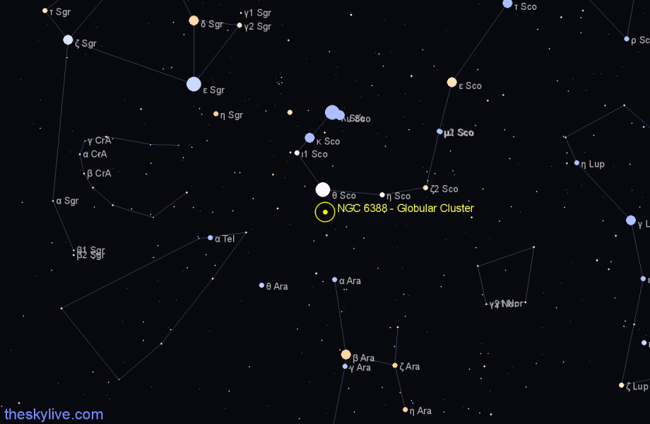 Finder chart NGC 6388 - Globular Cluster in Scorpius star