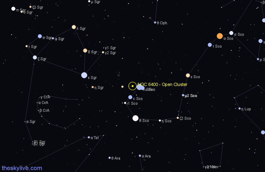 Finder chart NGC 6400 - Open Cluster in Scorpius star