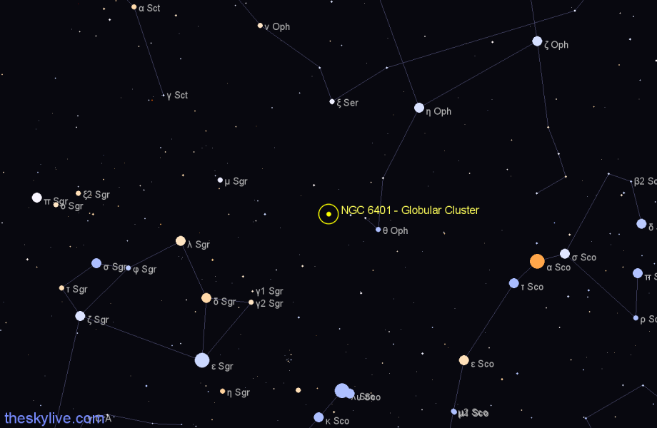 Finder chart NGC 6401 - Globular Cluster in Ophiuchus star