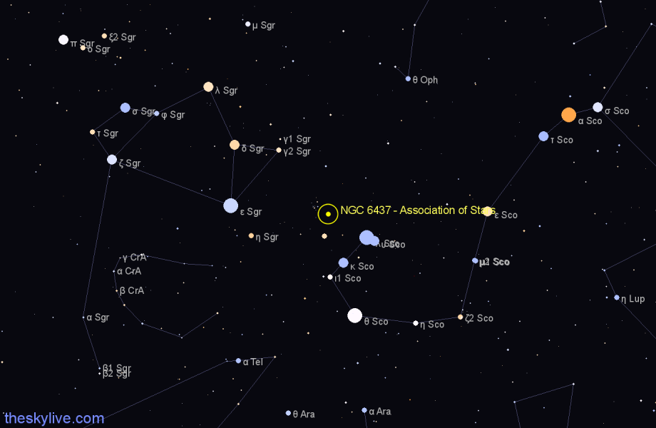 Finder chart NGC 6437 - Association of Stars in Scorpius star