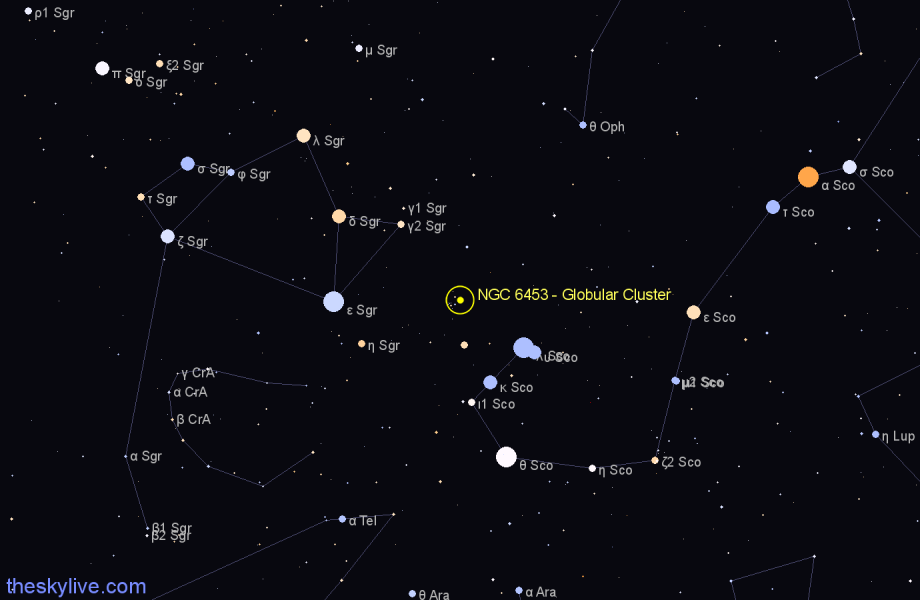 Finder chart NGC 6453 - Globular Cluster in Scorpius star