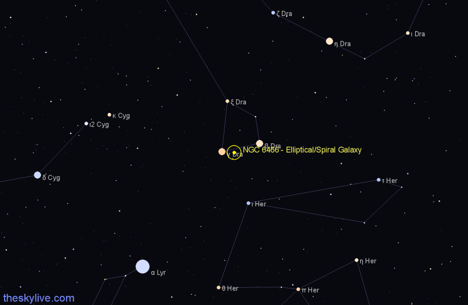 Finder chart NGC 6466 - Elliptical/Spiral Galaxy in Draco star