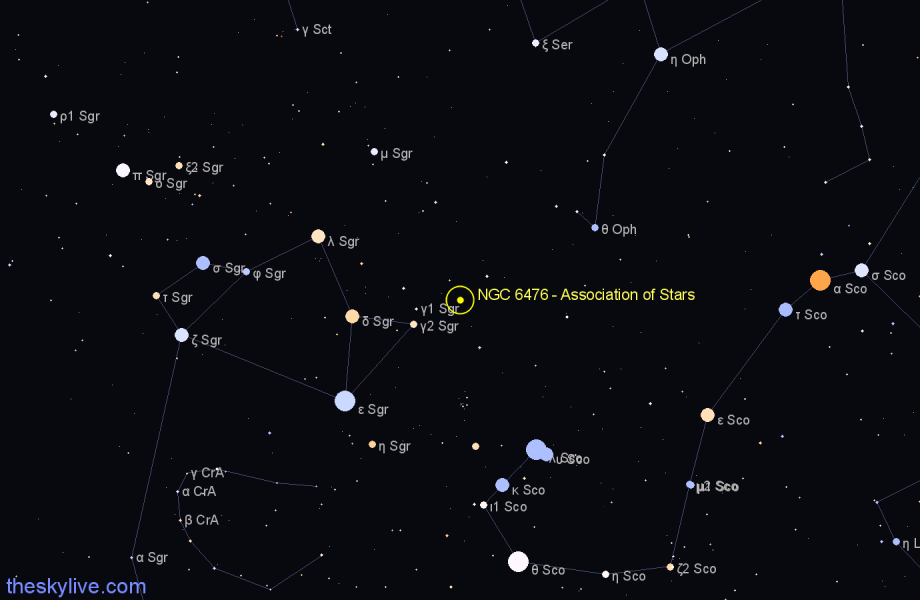 Finder chart NGC 6476 - Association of Stars in Sagittarius star