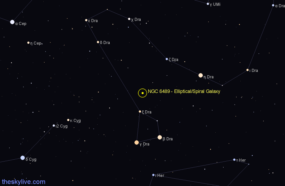Finder chart NGC 6489 - Elliptical/Spiral Galaxy in Draco star