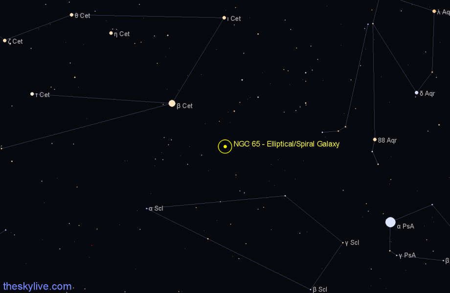Finder chart NGC 65 - Elliptical/Spiral Galaxy in Cetus star