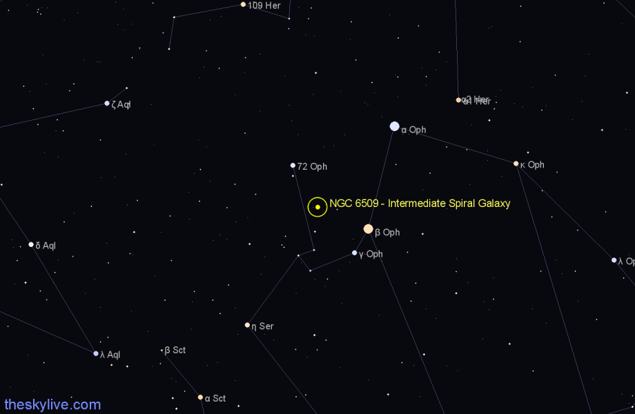 Finder chart NGC 6509 - Intermediate Spiral Galaxy in Ophiuchus star