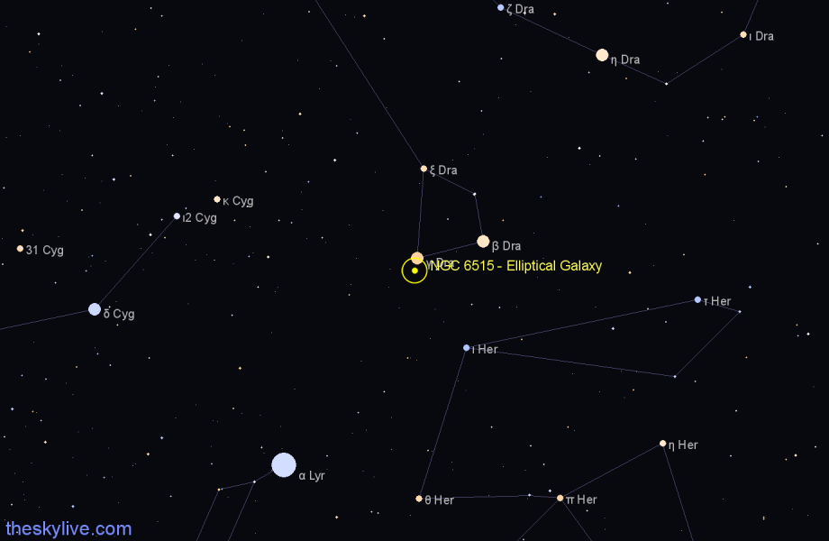 Finder chart NGC 6515 - Elliptical Galaxy in Draco star