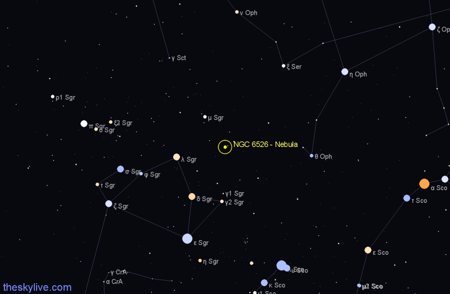 Finder chart NGC 6526 - Nebula in Sagittarius star