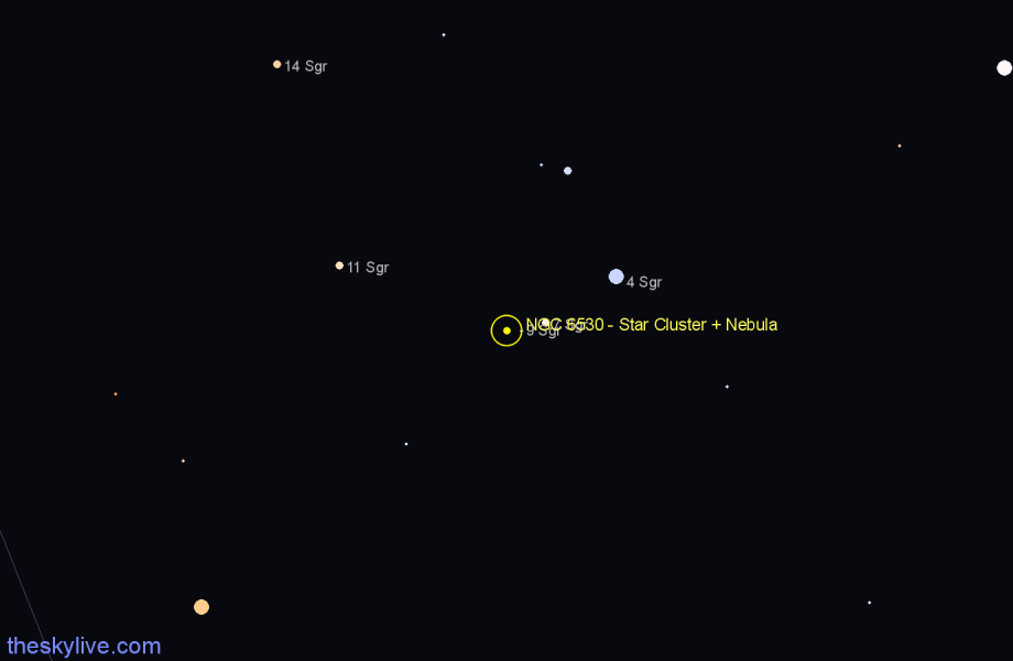 Finder chart NGC 6530 - Star Cluster + Nebula in Sagittarius star