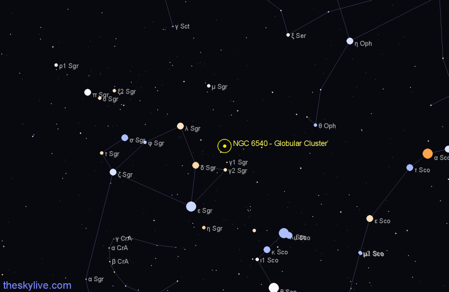 Finder chart NGC 6540 - Globular Cluster in Sagittarius star
