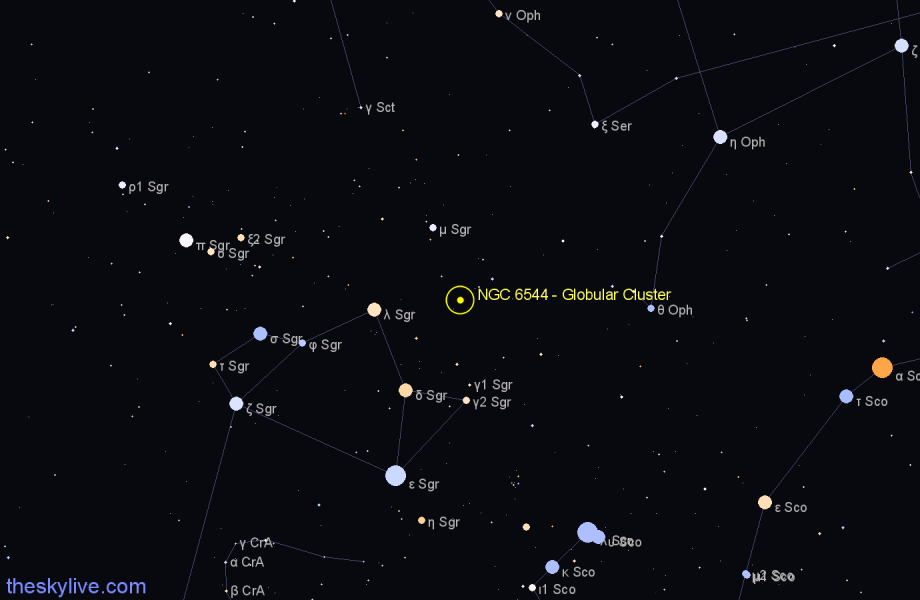 Finder chart NGC 6544 - Globular Cluster in Sagittarius star