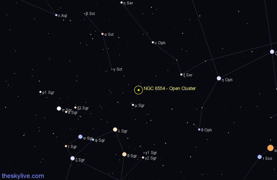 Finder chart NGC 6554 - Open Cluster in Sagittarius star