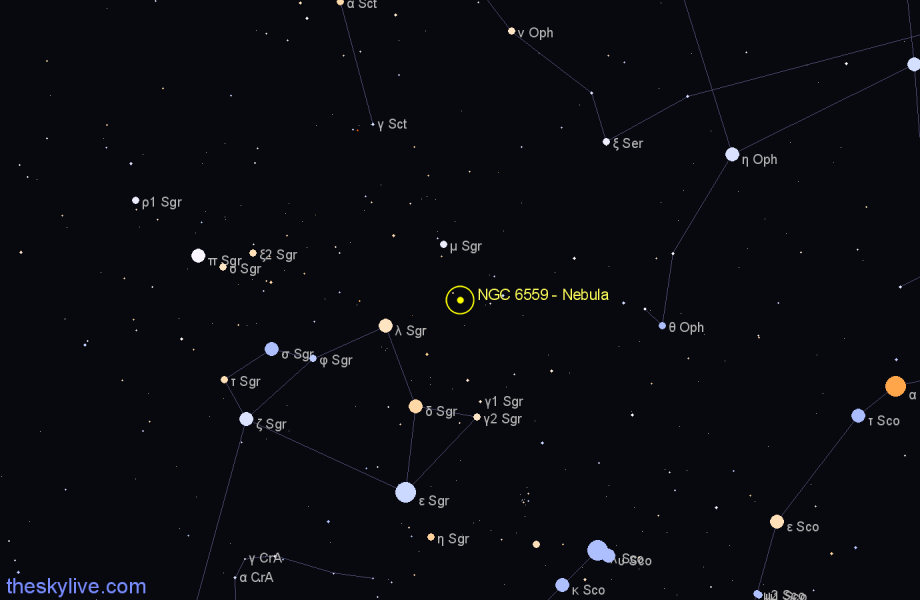 Finder chart NGC 6559 - Nebula in Sagittarius star
