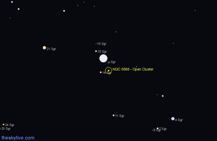 Finder chart NGC 6568 - Open Cluster in Sagittarius star