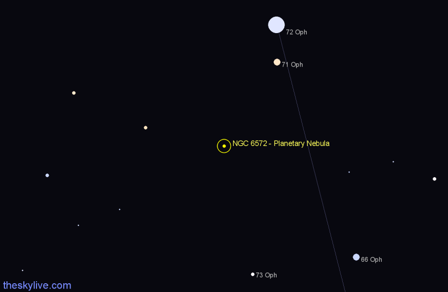 Finder chart NGC 6572 - Planetary Nebula in Ophiuchus star